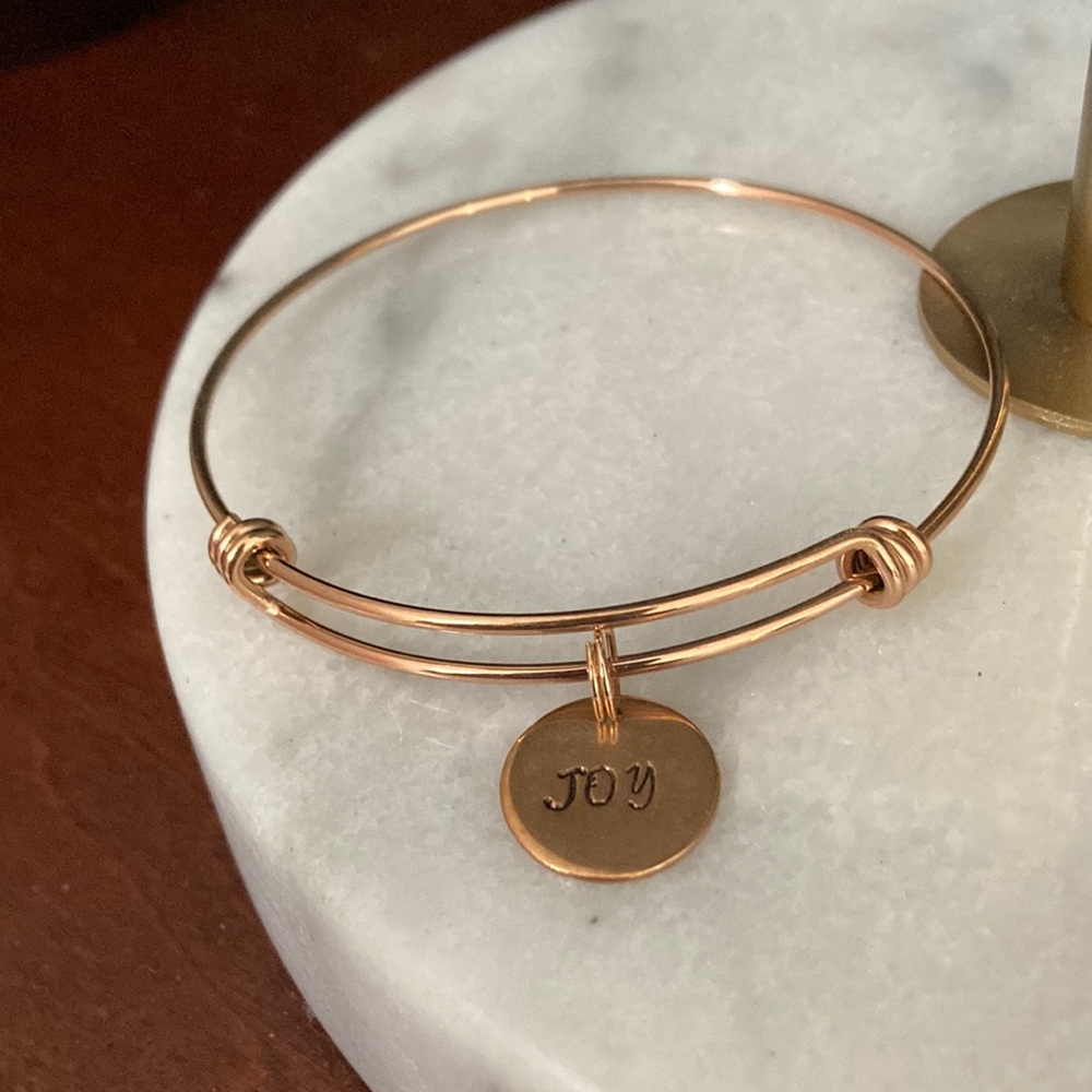 14k Gold Filled Bangle w/ Hand Stamped Charm